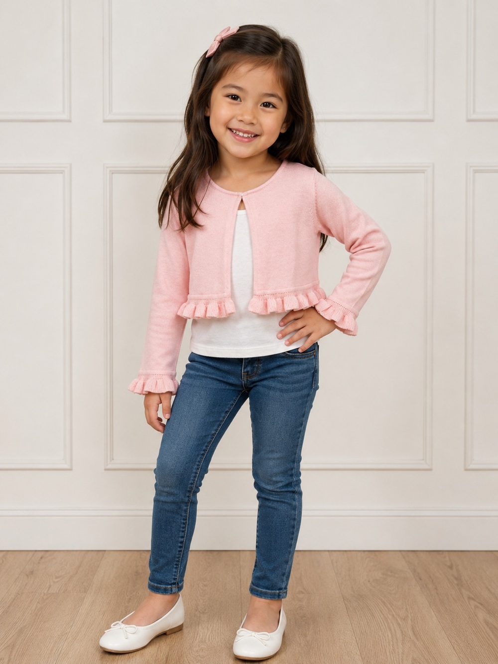 American Princess Pink Ruffle-Trim Cardigan for Kids 6